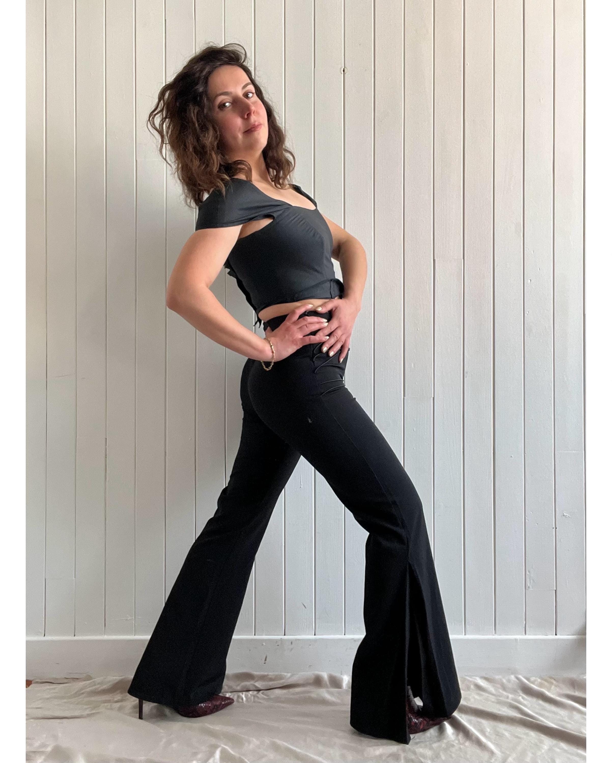 パンツ 90s vintage ZIP black flare Slacks pants Women's Black Flare Pants Y2k Retro Emo 2000s Streetwear