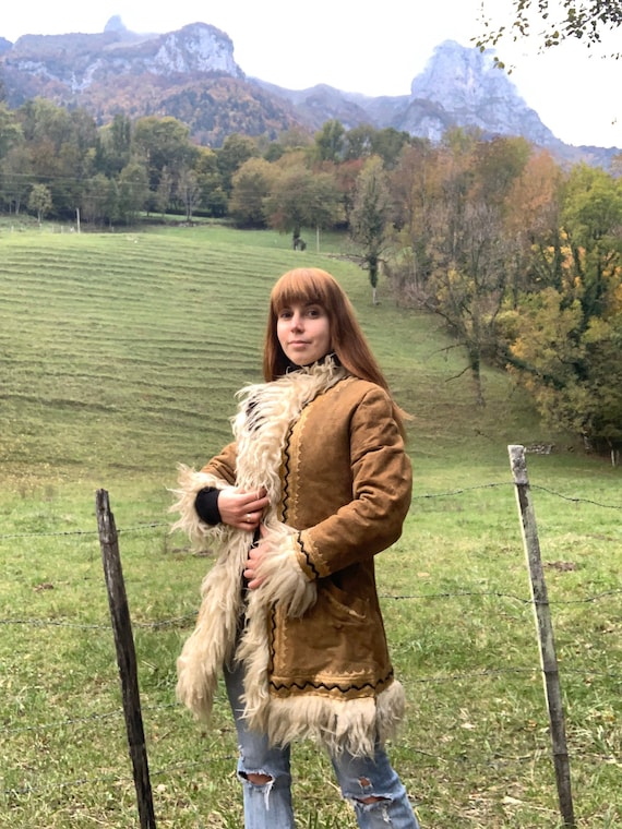 1960s 1970s AFGHAN Sheepskin Coat, EMBROIDERED Sue