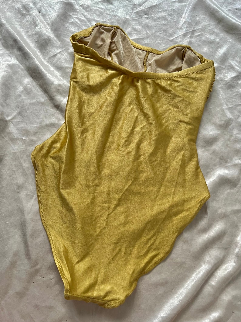 Vintage 80er 90er Jahre GOTTEX Goldener Bustier Einteiler Gelber Versammelter Korsett-Badeanzug Bild 3