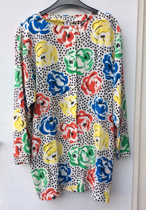 1980s EMANUEL UNGARO Silk Blouse, Floral print, Ov