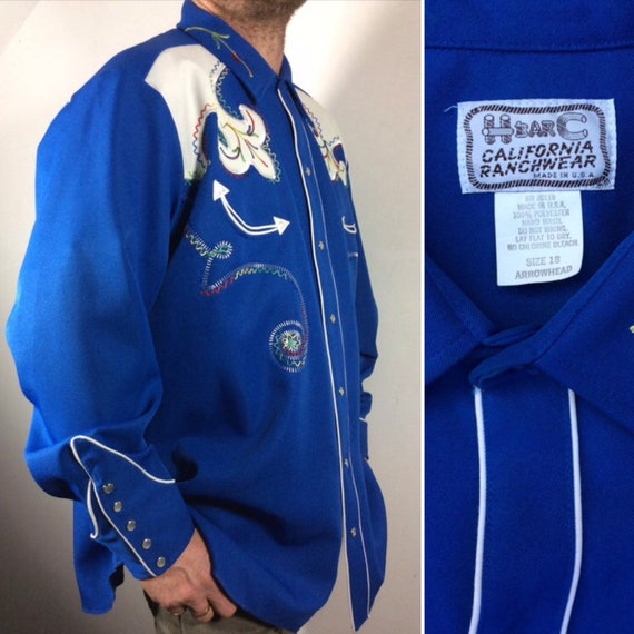 1980s H bar C California Runchwear Shirt, Blue Gab