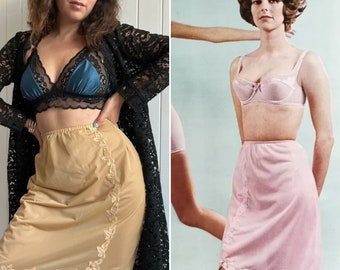 60s LEJABY Beige Nylon Petticoat Deadstock Half Slip Underskirt French Vintage Lingerie