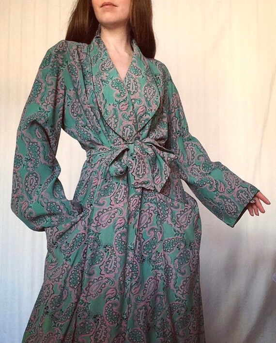 Vintage 30s Green Cotton Dressing Gown Small Medium Paisley - Etsy Singapore