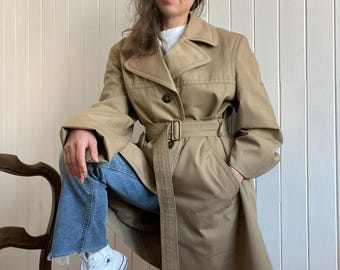 Vintage 70er Jahre Klassischer Beige Baumwoll Herren Trenchcoat - Größe Medium