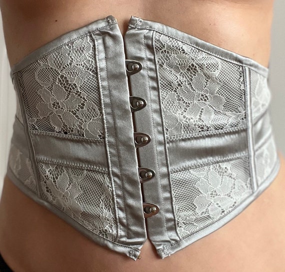 Grey Silk Waspie Size Large Corset Waist Cincher - image 6