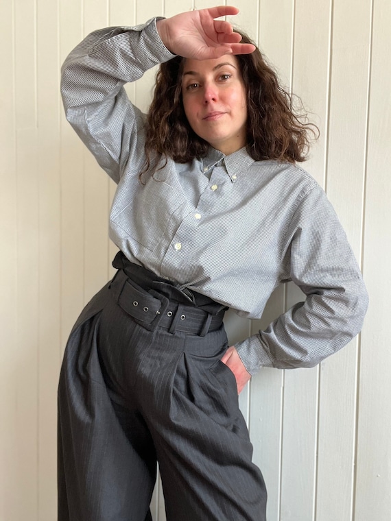 Cacharel, 90s CACHAREL Chemiserie Cotton Gingham Check Shirt Women Vintage Black White Checked Blouse