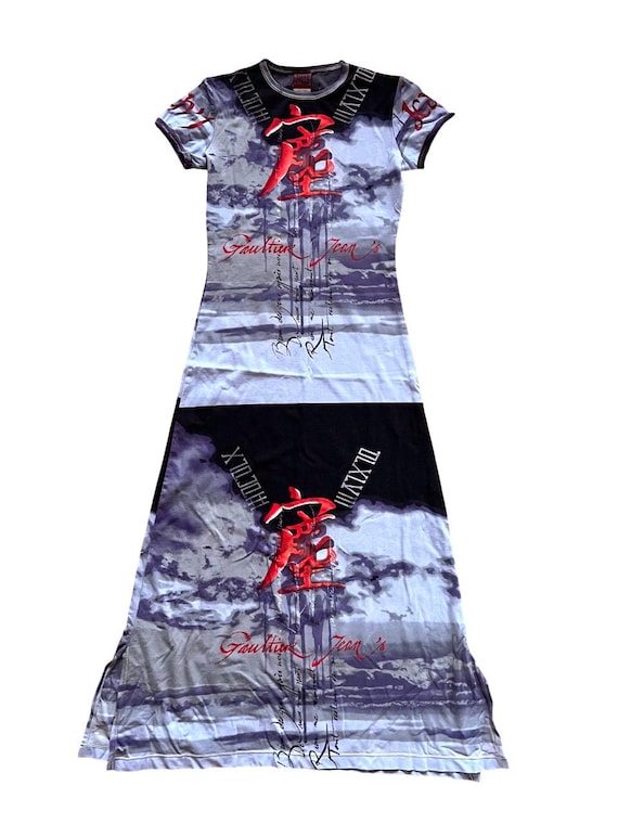 Jean Paul Gaultier, Vintage Jean Paul Gaultier Maxi Dress: 1997 Asian Hieroglyph Print, Size Small/Medium