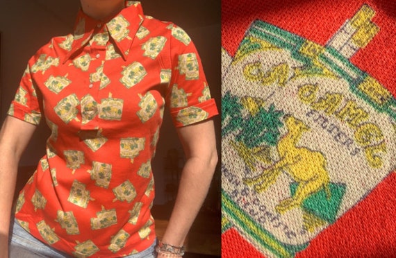 1970s Jersey Polo, Vintage CAMEL Cigarette Print