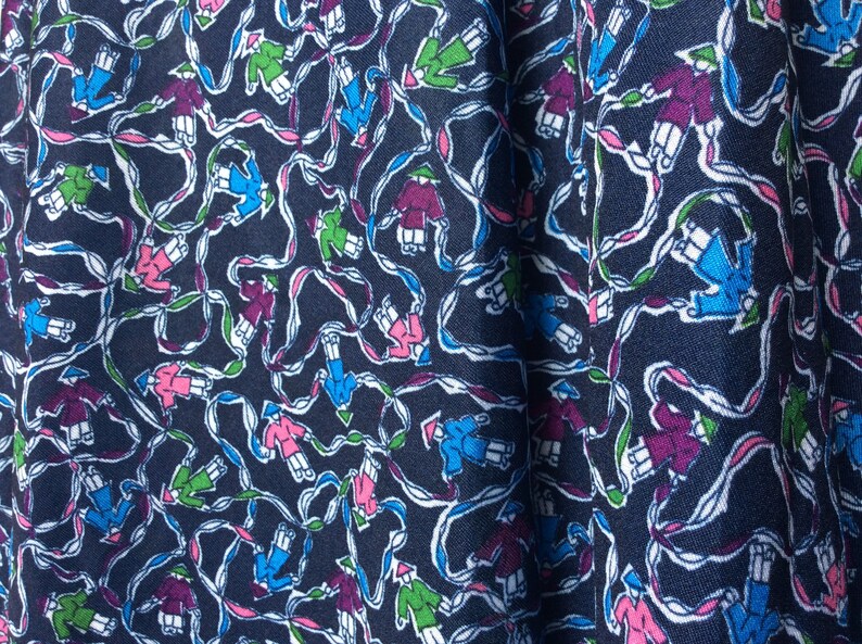 Size Large Novelty Print Vintage 1980\u2019s Dress Pussy Bow China Dance Print