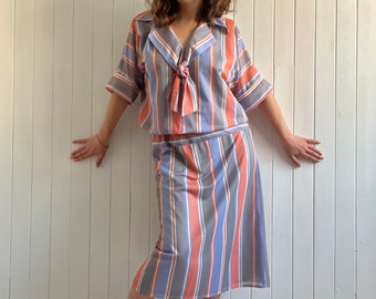 Robe rayée en Madras de style Art déco, vintage des années 80 et des années 20, taille moyenne grande