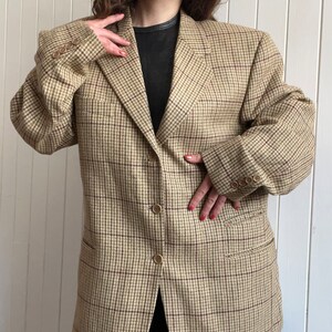 Vintage des années 90 MULBERRY beige pied-de-poule Tweed laine hommes blazer taille grande preppy décontracté à carreaux veste de costume image 7