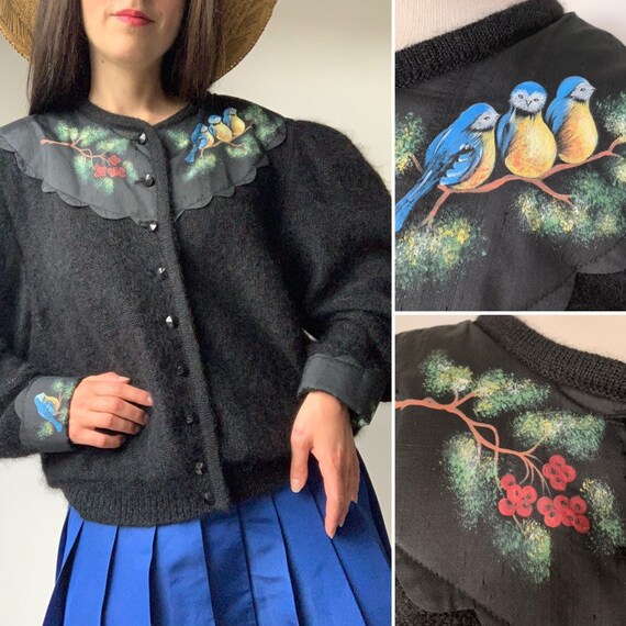 1980s AUSTRIAN Mohair Cardigan, HANDPAINTED Cardig