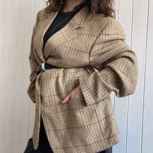 Vintage des années 90 MULBERRY beige pied-de-poule Tweed laine hommes blazer taille grande preppy décontracté à carreaux veste de costume image 9