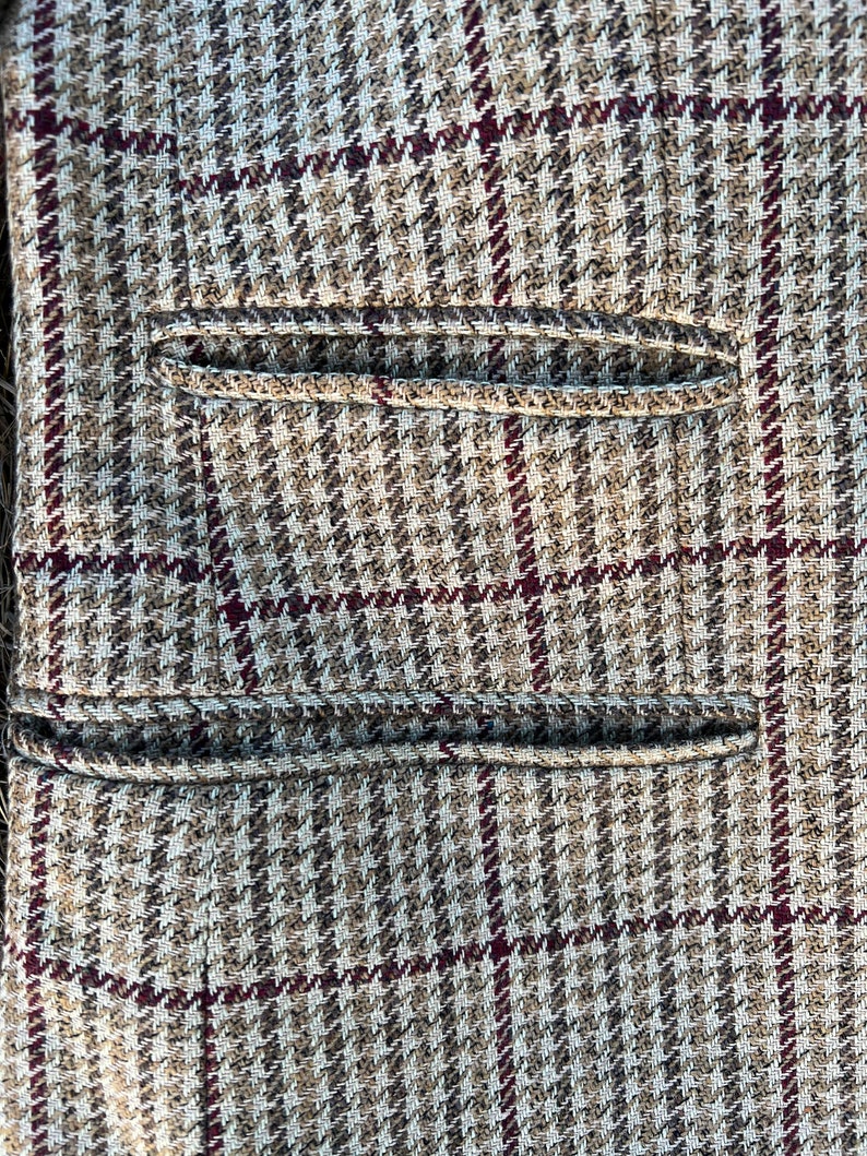 Vintage des années 90 MULBERRY beige pied-de-poule Tweed laine hommes blazer taille grande preppy décontracté à carreaux veste de costume image 8