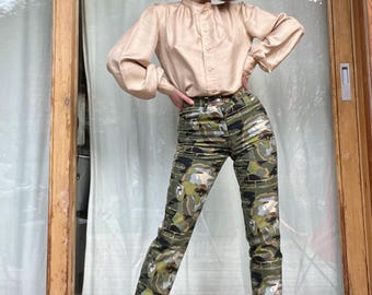 Pantalones vaqueros Jean Paul GAULTIER MAYAKOVSKY de camuflaje, una pieza rara - Colección de archivo de 1997 JPG Canvas Pants - Talla pequeña