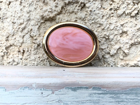 1960s  Oval Pink Plastic Brooch, Framed Brooch - image 3