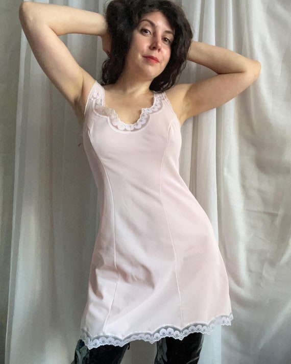 Vintage Pink Fleece Nylon Slip Dress, 60s 70s Ret… - image 2