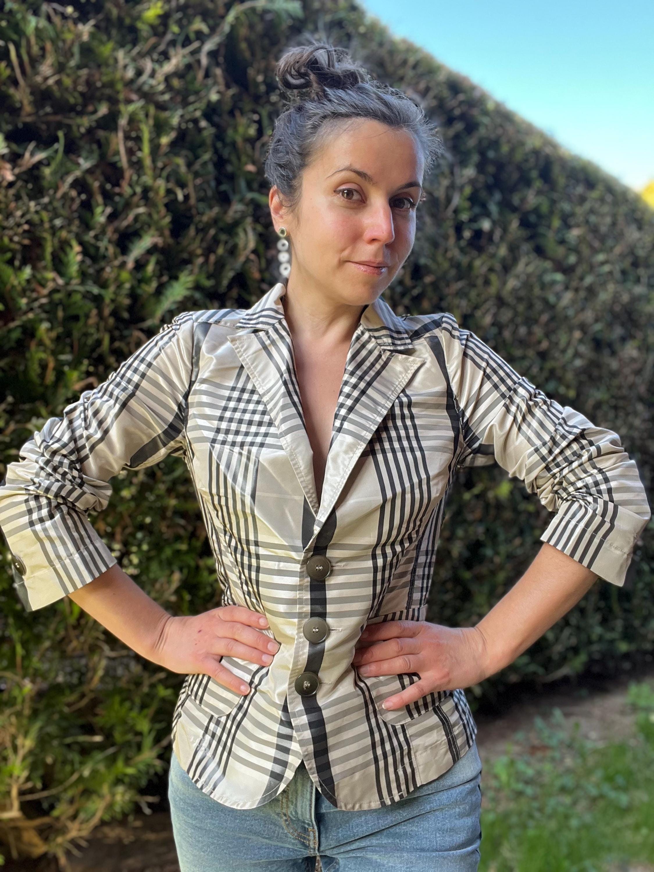 Veste Vintage Biche De Bere En Taffetas Moiré - Boutons Fantaisie - Taille XS Beige/kaki