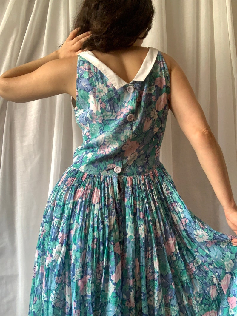 80s 90s Floral Dress RENE DERHY Vintage Romantic Summer Dress Size Small image 10