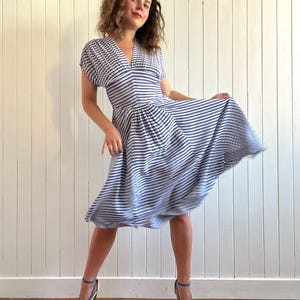 Vintage Marine Striped Dress - 1930s  Sailor Dress - Size Small