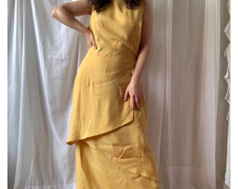 90s Yellow Maxi SNAKE PRINT Print Dress Vintage Layered Skirt Animal Skin Long Dress VICINI