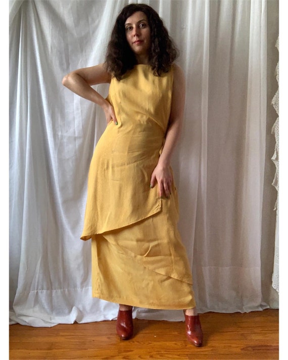 90s Yellow Maxi SNAKE PRINT Print Dress Vintage Layered Skirt