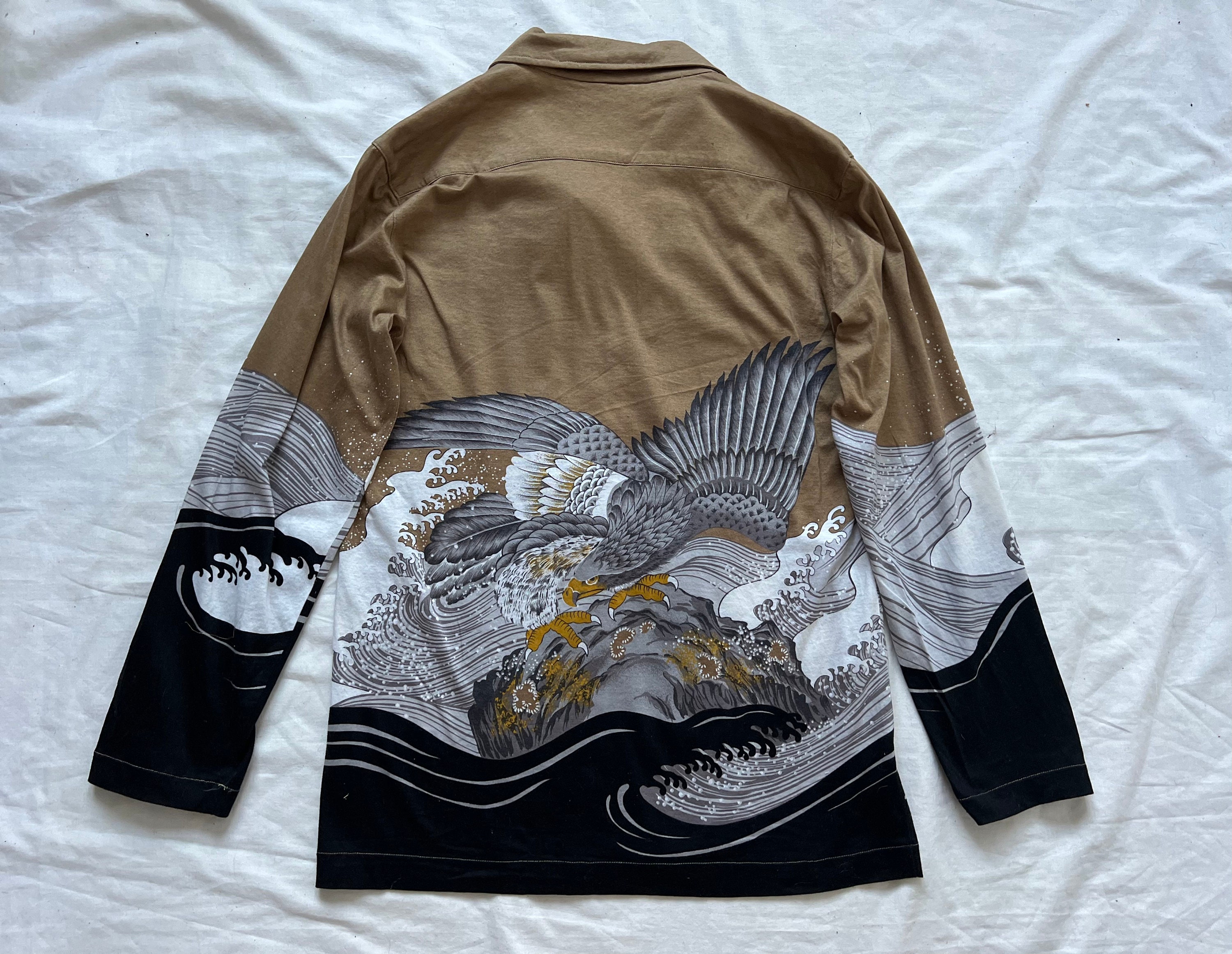Blazer de algodon elastico KENZO de los anos 70 con estampado tradicional japones de olas y aguilas Etsy Espana