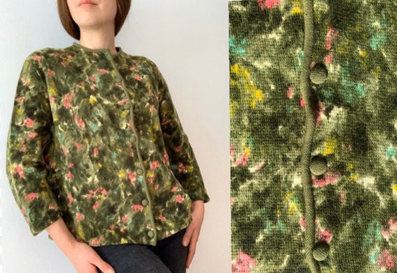 1950s Green Cardigan, Midcentury Cardigan, Cropped
