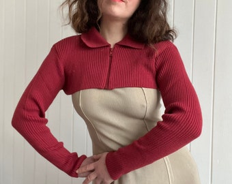 Vintage Y2K Maroon Red Rib Knit Shrug Dead Stock Free Size Stretchy Over Shoulder Bolero Cardigan