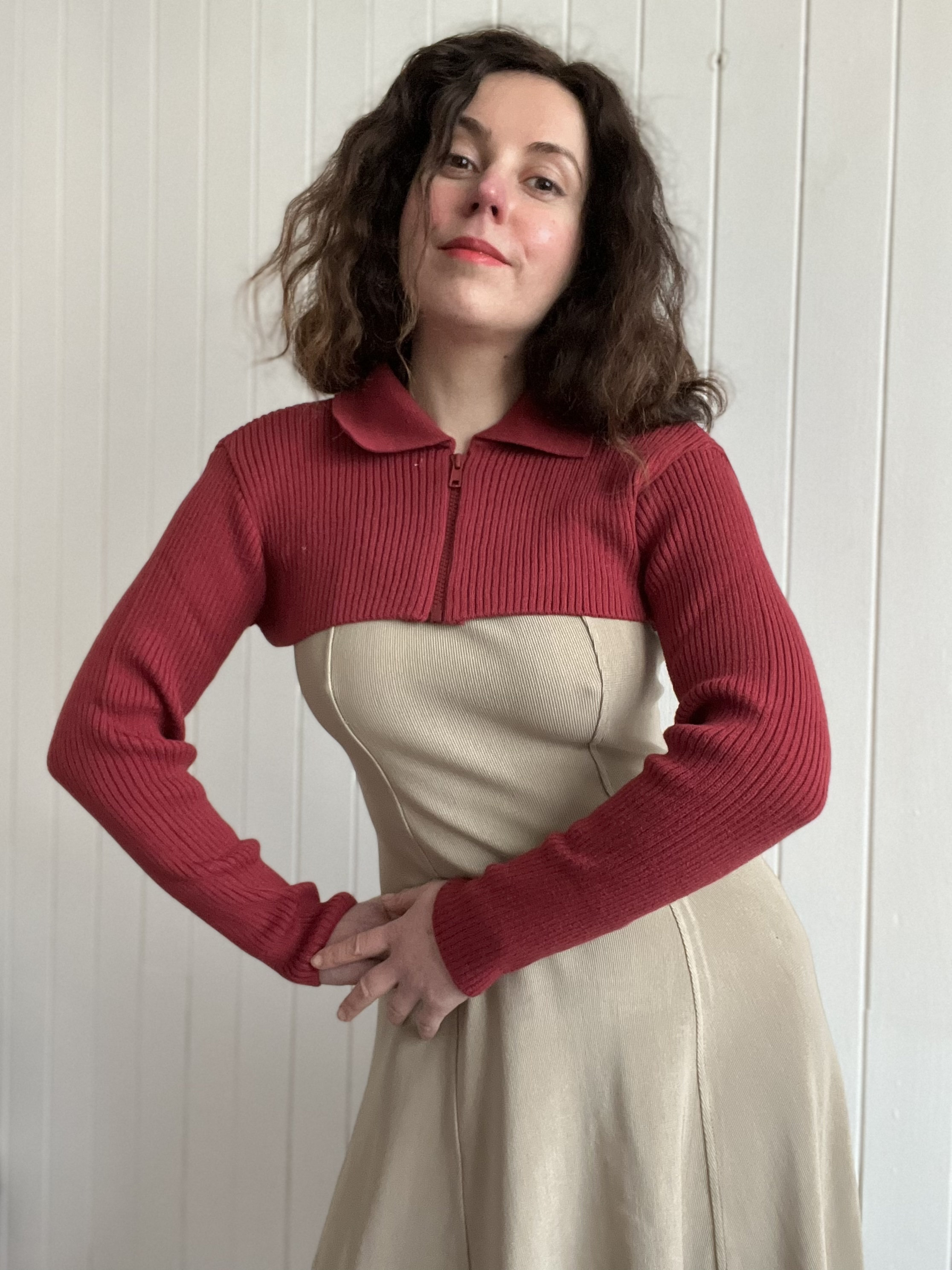 Vintage Y2K Maroon Red Rib Knit Shrug Dead Stock Free Size