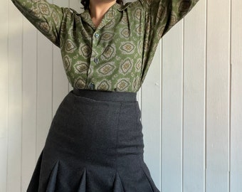 Minissaia vintage CELINE cinza com painéis de lã, anos 70, tamanho PP (XS)