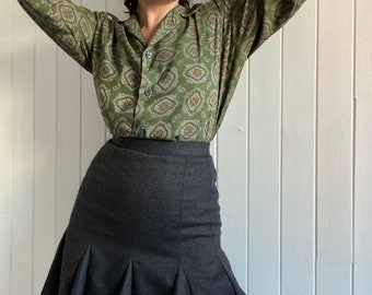 Vintage 70s CELINE Grey Woolen Paneled Mini Skirt Size XS Small