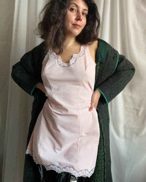 Vintage Pink Fleece Nylon Slip Dress, 60s 70s Ret… - image 6