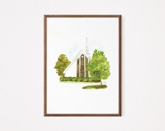 Church Watercolor Print | Various Sizes | Watkinsville First Baptist Church