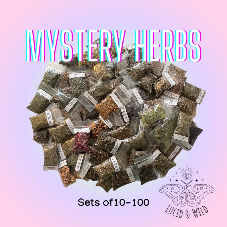 NEW HERBS 10-100 bags Mystery Witchcraft Herbs Witch Mystery Box Herb starter kit Wicca Herb Apothecary Pagan dried herbs 