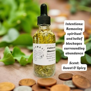 Unblocked Abundance Intention oil, Body Oil, Witchcraft, Wicca, Hoodoo, Conjure, money, wealth, remove blocks, reversals, witch, attraction