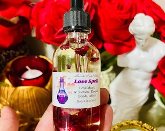 Aceite corporal perfumado con hechizos de amor, aceite de intención, bruja, brujería, pagano, conjuro, hoodoo, perfume, espray corporal