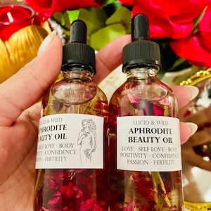Aceite corporal Afrodita, Amor propio, Aceite de belleza, Aceite de perfume, Aceite corporal de perfume, Aceite de intención, Bruja, Brujería, Pagano, Perfume, Espray corporal imagen 1