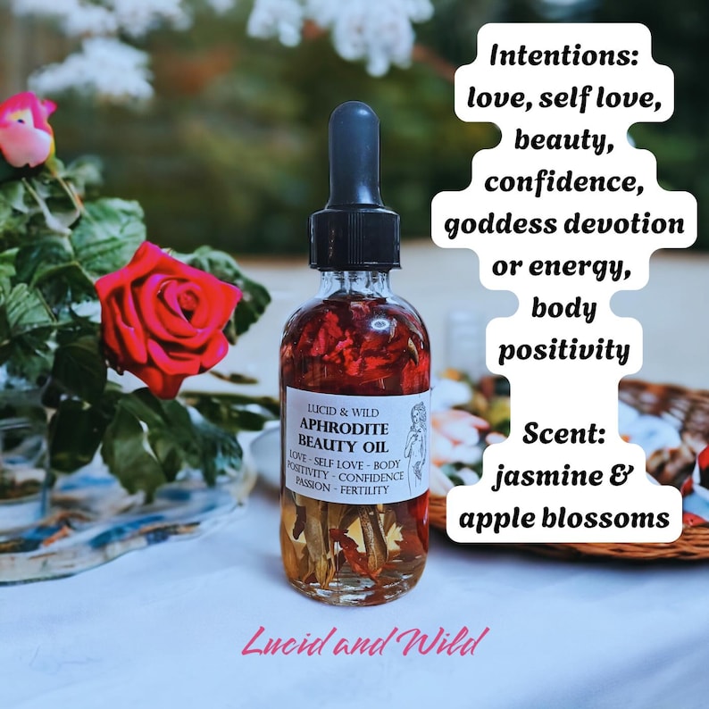 Aceite corporal Afrodita, Amor propio, Aceite de belleza, Aceite de perfume, Aceite corporal de perfume, Aceite de intención, Bruja, Brujería, Pagano, Perfume, Espray corporal imagen 3