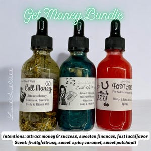 Get Money Intention Oil Bundle, attract Money, Prosperity, perfume oil, fast Luck, Call Money, witch, witchcraft, wealth, conjure, hoodoo