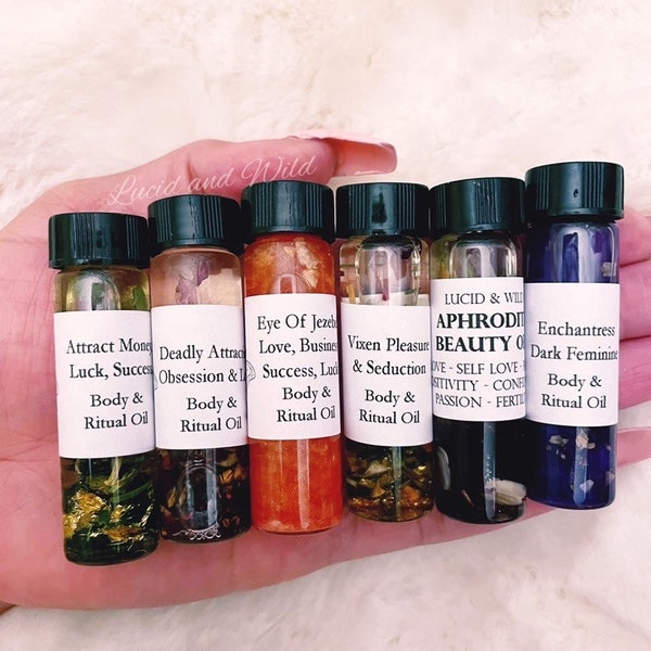 Pick 6 FREE SHIP Body Oil - Intention Oils - Magical Oils - Witchcraft Oils - Spell Oils - Conjure Oils - Wicca Oils - Attraction Oil -Money