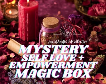 Mystery SelfLove Based Witchcraft Boxes, mystery witch kit, Intuitively Curated, handmade items, witchcraft, pagan, body oils, herbs, spells