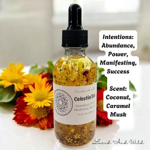 Celestial Sol Intention oil, money oil, prosperity oil, attract money, Body Oil, Witchcraft, Wicca, Hoodoo, Conjure, spell oil, witch