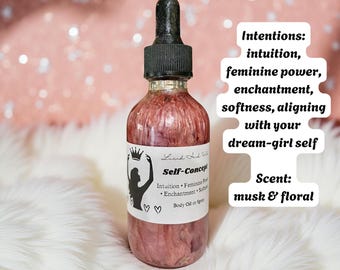 Aceite corporal perfumado Self-Concept, aceite de intención, bruja, brujería, pagano, conjuro, hoodoo, perfume, espray corporal