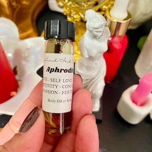 Aceite corporal Afrodita, Amor propio, Aceite de belleza, Aceite de perfume, Aceite corporal de perfume, Aceite de intención, Bruja, Brujería, Pagano, Perfume, Espray corporal imagen 10