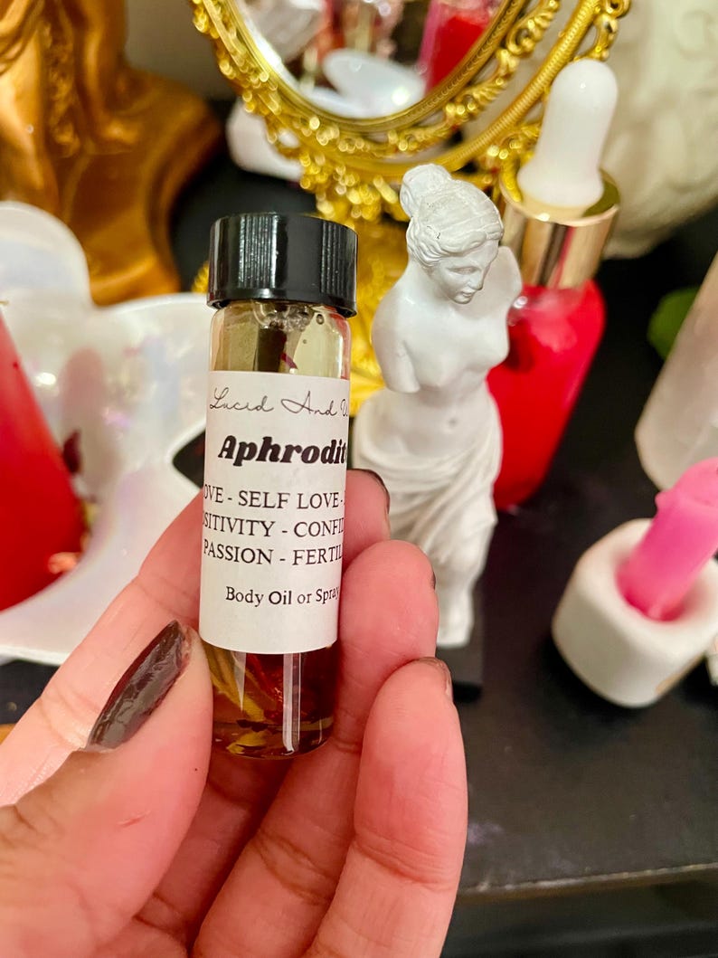 Aceite corporal Afrodita, Amor propio, Aceite de belleza, Aceite de perfume, Aceite corporal de perfume, Aceite de intención, Bruja, Brujería, Pagano, Perfume, Espray corporal imagen 10
