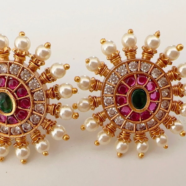 Antique Kundan  Studs/Gold CZ Studs /Gold earrings/pearl Stud Earrings/Gold earrings/Stud Earrings/ Indian earrings/gold tops/