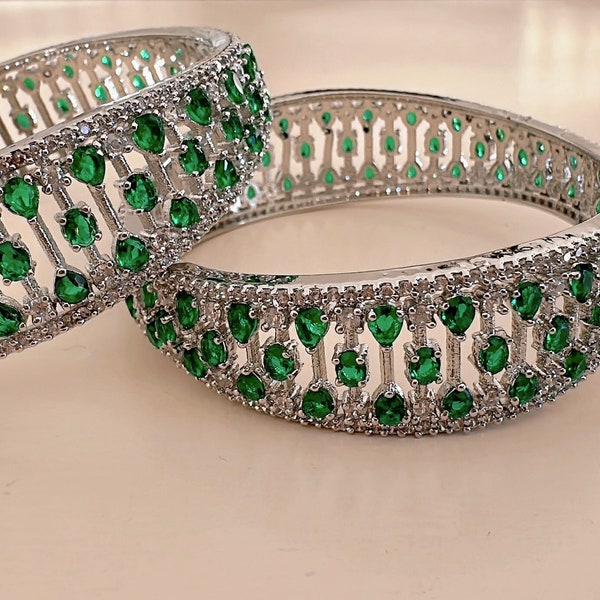 Green CZ diamond Bangles/ Indian Bangles/Emerald Diamond  Bangles/Emerald bracelets/Green CZ Bangle Indian Bridal Wedding