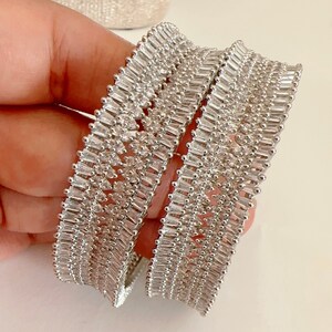 Silver Plated American diamond Bangle Pair | CZ wide kada bangles/CZ Diamond Bangle Set/ bridal jewelry/CZ stone bangles/Indian wedding