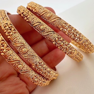 Matte Gold Bangles/Indian Bangles/ Bangles set of 4 /Bangle Pair/Matte Gold bangles/Antique gold kada/Temple jewelry /South Indian Jewelry